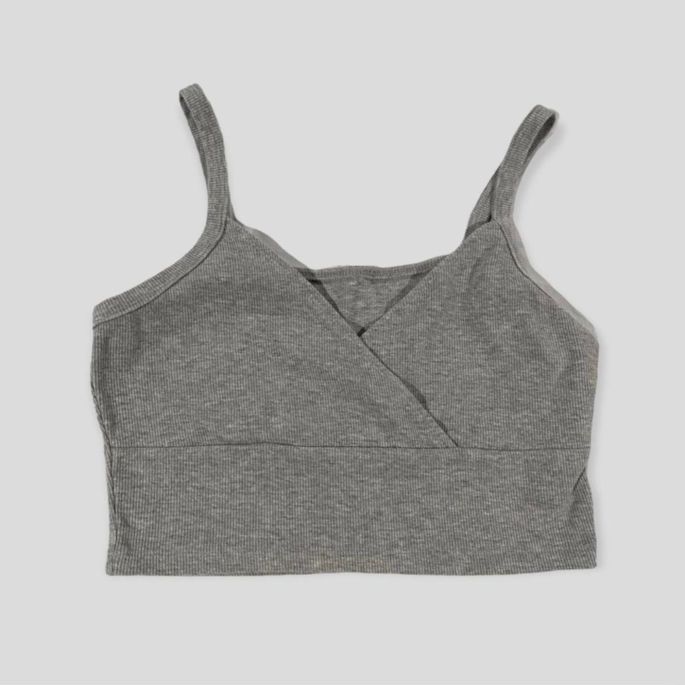 heather gray v neck cross over tank